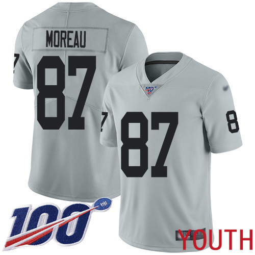 Oakland Raiders Limited Silver Youth Foster Moreau Jersey NFL Football 87 100th Season Inverted Jersey